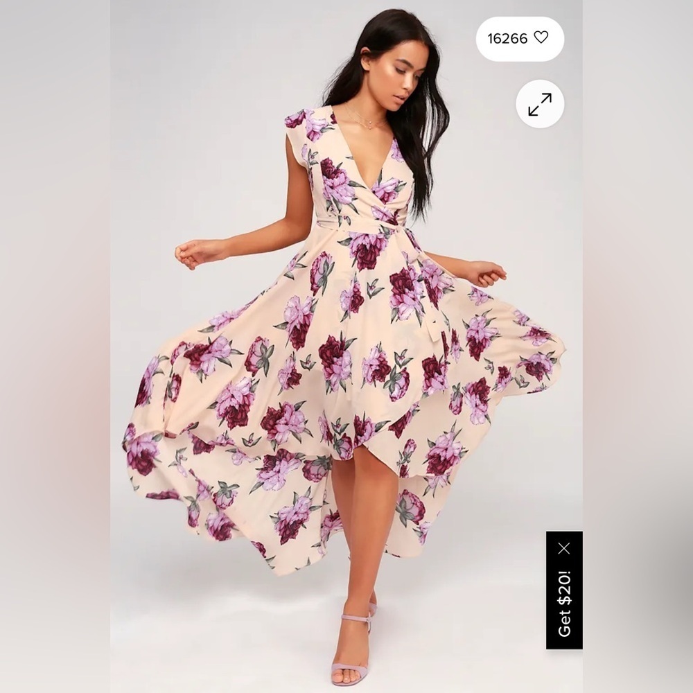 Floral V-Neck High-Low Flutter Dress in Blush Pink